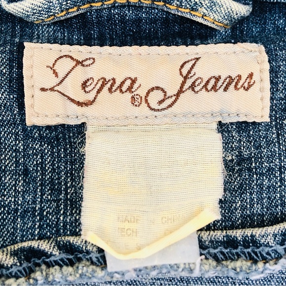 Vtg Zena Jeans Military Style Western Grunge Denim Jacket Sz Slim Med Zip Front - Picture 3 of 6